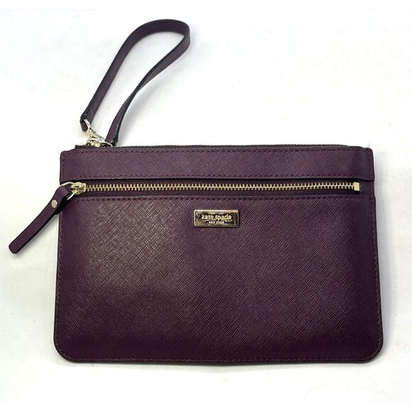 Kate Spade Wristlet Deep Berry Two Zips Leather - Picture 1 of 15